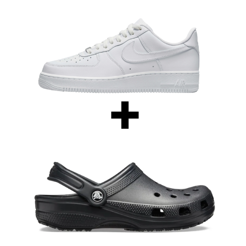 WHITE AF1 + BLACK CROCS