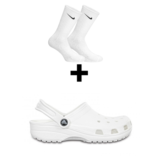 WHITE CROCS + NIKE SOCKS BUNDLE