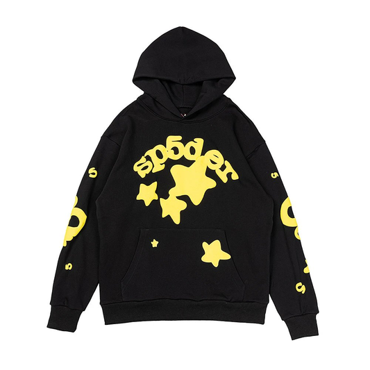 SP5DER YELLOW ON BLACK HOODIE