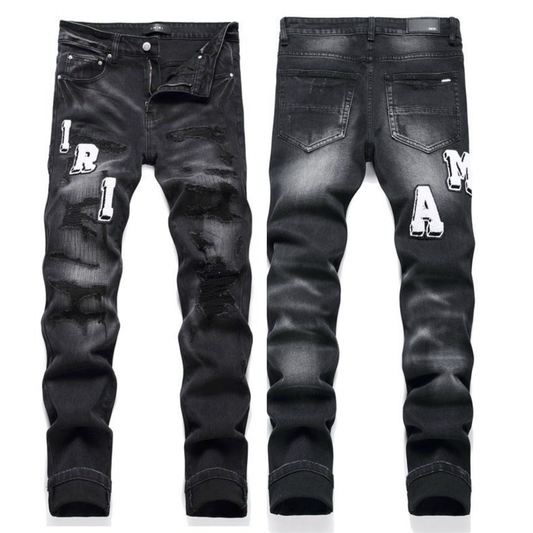 AMIRI BLACK WASHED RIPPED JEANS