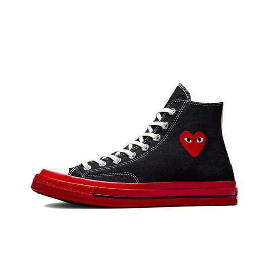 CDG X CONVERSE HIGHTOPS BLACK RED SOLE